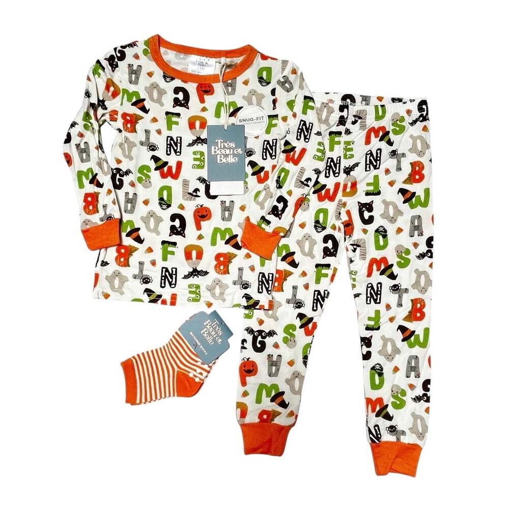 NWT Tres Beau et Belle Halloween Alphabet Bamboo PJs Size 24m